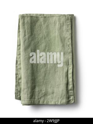 folded green cotton napkin isolated on white background, top view Stock Photo