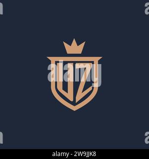 UZ monogram initial logo with shield and crown style design ideas Stock Vector