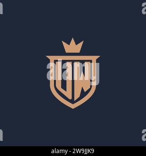 UW monogram initial logo with shield and crown style design ideas Stock Vector