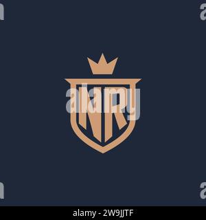 NR monogram initial logo with shield and crown style design ideas Stock Vector
