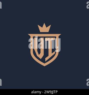 VI monogram initial logo with shield and crown style design ideas Stock Vector