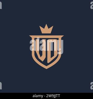 VO monogram initial logo with shield and crown style design ideas Stock Vector