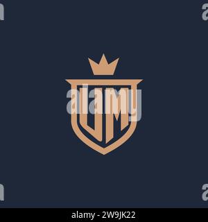 UM monogram initial logo with shield and crown style design ideas Stock Vector