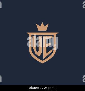 VE monogram initial logo with shield and crown style design ideas Stock Vector
