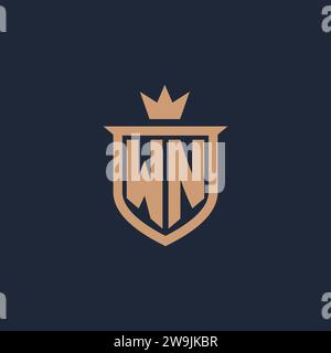 WN monogram initial logo with shield and crown style design ideas Stock Vector
