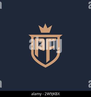 PF monogram initial logo with shield and crown style design ideas Stock Vector