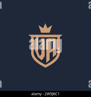 VA monogram initial logo with shield and crown style design ideas Stock Vector