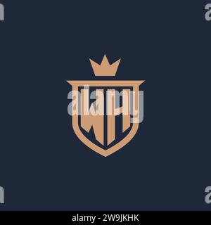 WH monogram initial logo with shield and crown style design ideas Stock Vector