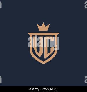 VC monogram initial logo with shield and crown style design ideas Stock Vector