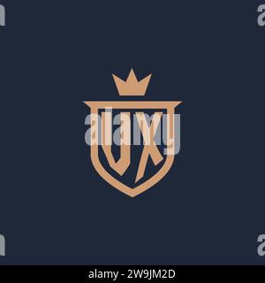VX monogram initial logo with shield and crown style design ideas Stock Vector