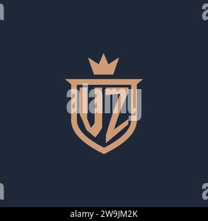 VZ monogram initial logo with shield and crown style design ideas Stock Vector