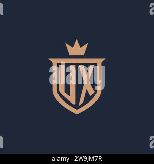 UX monogram initial logo with shield and crown style design ideas Stock Vector