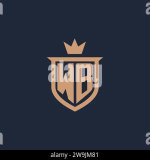 WB monogram initial logo with shield and crown style design ideas Stock Vector