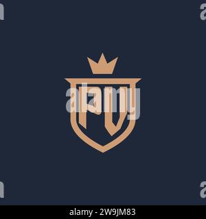 PV monogram initial logo with shield and crown style design ideas Stock Vector