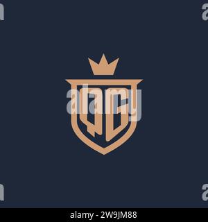 QG monogram initial logo with shield and crown style design ideas Stock Vector
