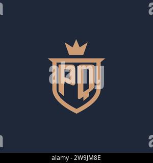 PQ monogram initial logo with shield and crown style design ideas Stock Vector
