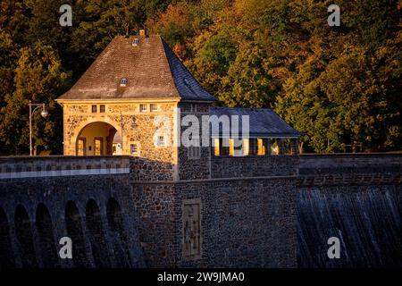 dam wall of lake Edersee made of quarry stones of Edersee graywacke in ...