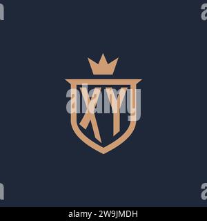 XY monogram initial logo with shield and crown style design ideas Stock Vector
