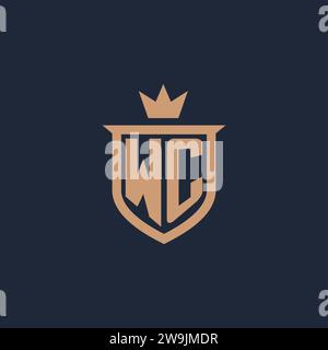 WC monogram initial logo with shield and crown style design ideas Stock Vector