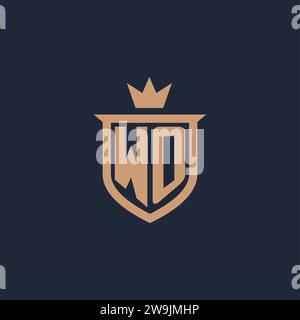WO monogram initial logo with shield and crown style design ideas Stock Vector
