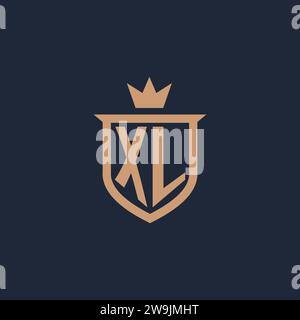 XL monogram initial logo with shield and crown style design ideas Stock Vector