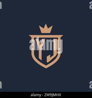 YJ monogram initial logo with shield and crown style design ideas Stock Vector