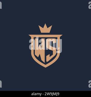 WS monogram initial logo with shield and crown style design ideas Stock Vector