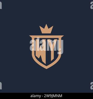 WY monogram initial logo with shield and crown style design ideas Stock Vector