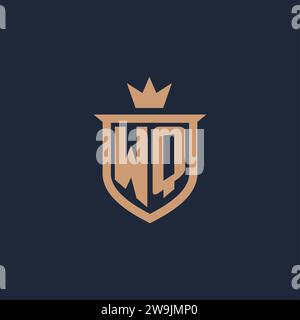 WQ monogram initial logo with shield and crown style design ideas Stock Vector