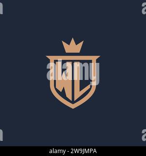 WL monogram initial logo with shield and crown style design ideas Stock Vector
