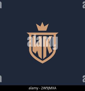 WK monogram initial logo with shield and crown style design ideas Stock Vector