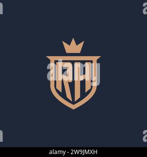RH monogram initial logo with shield and crown style design ideas Stock Vector
