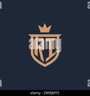 RI monogram initial logo with shield and crown style design ideas Stock Vector