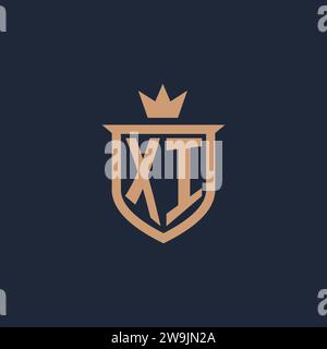 XI monogram initial logo with shield and crown style design ideas Stock Vector