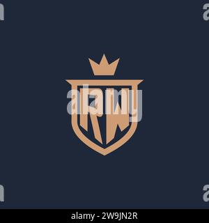 RW monogram initial logo with shield and crown style design ideas Stock Vector
