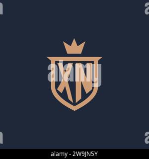 XN monogram initial logo with shield and crown style design ideas Stock Vector