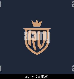 RV monogram initial logo with shield and crown style design ideas Stock Vector