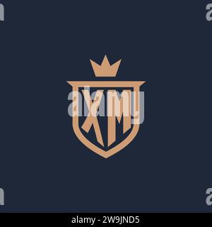 XM monogram initial logo with shield and crown style design ideas Stock Vector