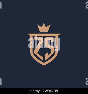 ZS monogram initial logo with shield and crown style design ideas Stock Vector