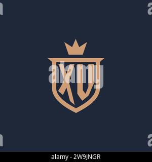 XV monogram initial logo with shield and crown style design ideas Stock Vector