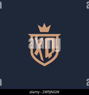 XQ monogram initial logo with shield and crown style design ideas Stock Vector