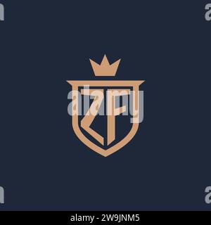 ZF monogram initial logo with shield and crown style design ideas Stock Vector