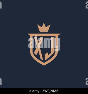 XJ monogram initial logo with shield and crown style design ideas Stock Vector