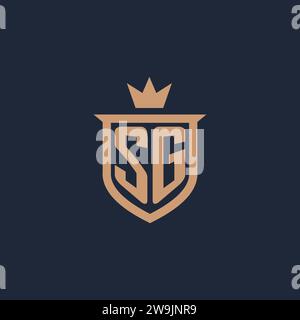 SG monogram initial logo with shield and crown style design ideas Stock Vector