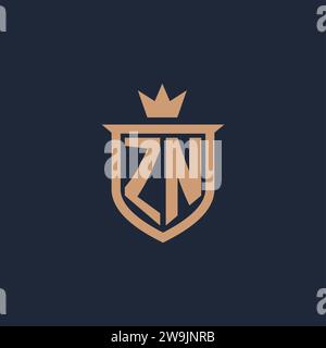 ZN monogram initial logo with shield and crown style design ideas Stock Vector