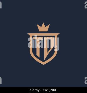 TD monogram initial logo with shield and crown style design ideas Stock Vector