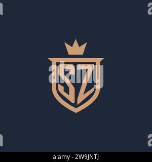 SZ monogram initial logo with shield and crown style design ideas Stock Vector
