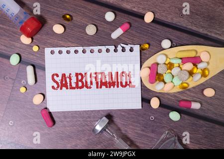 chemical formula of salbutamol on a blackboard. Stock Photo