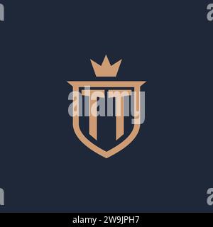 TT monogram initial logo with shield and crown style design ideas Stock Vector
