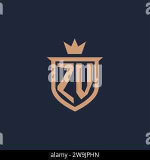 ZV monogram initial logo with shield and crown style design ideas Stock Vector